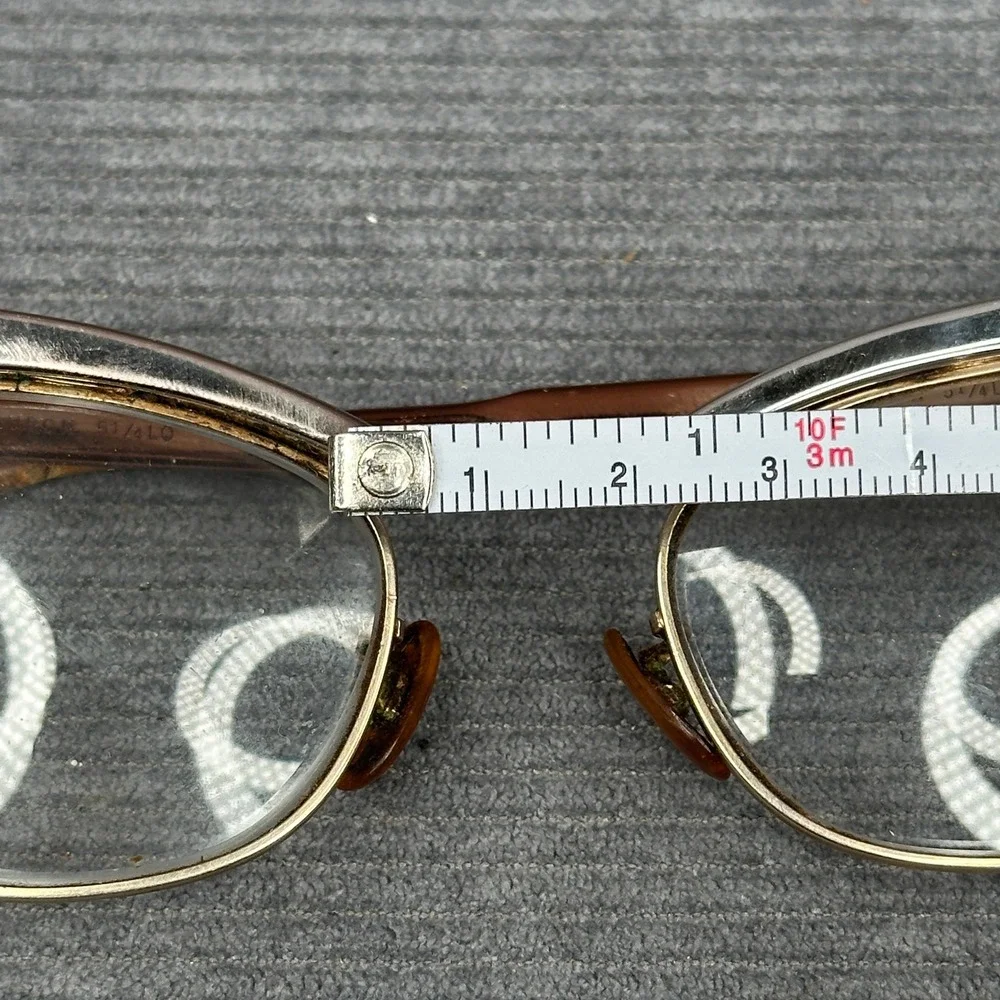 Vintage 50s Shuron Cat Eye Glasses Gold Copper Browline Frames 5 1/4 LO